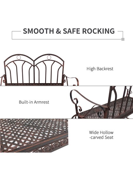 Outsunny 2 Seater Metal Garden Park Bench Outdoor Rocking Chair Swing Bench Loving Seat Bronze 84B-081 - pic 62629 | FastDaddyshop