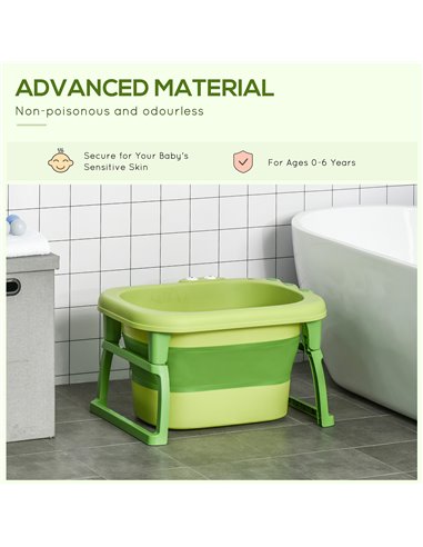 HOMCOM Baby Bath Tub for 0-6 Years Collapsible Non-Slip Portable with Stool Seat for Newborns Infants Toddlers Kids Crocodile Sh