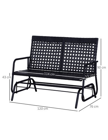 Outsunny 2 Seater Wicker Glider Bench Chair Rocking Chair Outdoor Patio Garden Armchair High Back 867-002