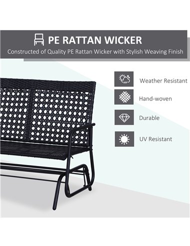 Outsunny 2 Seater Wicker Glider Bench Chair Rocking Chair Outdoor Patio Garden Armchair High Back 867-002