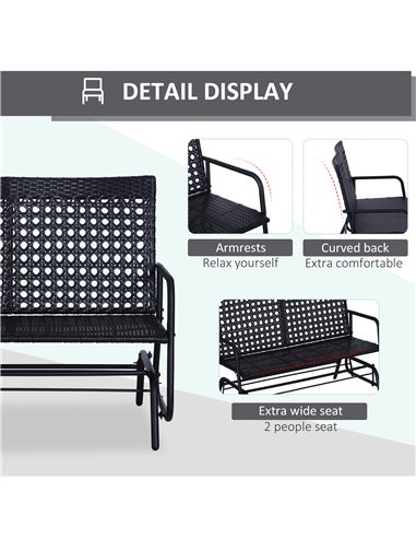 Outsunny 2 Seater Wicker Glider Bench Chair Rocking Chair Outdoor Patio Garden Armchair High Back 867-002