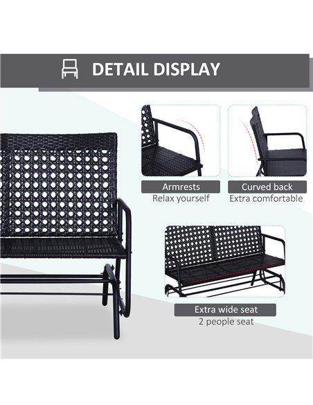 Outsunny 2 Seater Wicker Glider Bench Chair Rocking Chair Outdoor Patio Garden Armchair High Back 867-002 - pic 62639 | FastDaddyshop
