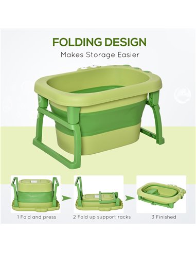 HOMCOM Baby Bath Tub for 0-6 Years Collapsible Non-Slip Portable with Stool Seat for Newborns Infants Toddlers Kids Crocodile Sh