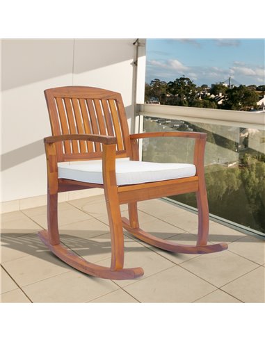 Outsunny Rocking Chair, Acacia Wood, Indoor/Outdoor Use with Cushion, Traditional Design 84A-047