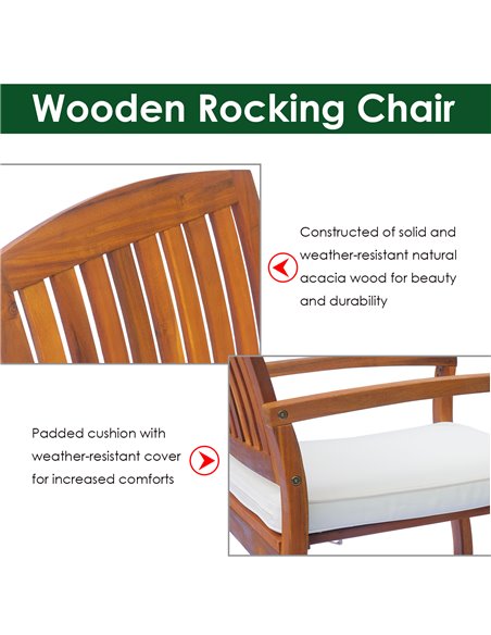 Outsunny Rocking Chair, Acacia Wood, Indoor/Outdoor Use with Cushion, Traditional Design 84A-047 - pic 62646 | FastDaddyshop