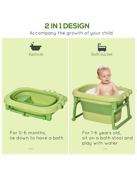 HOMCOM Baby Bath Tub for 0-6 Years Collapsible Non-Slip Portable with Stool Seat for Newborns Infants Toddlers Kids Crocodile Sh - pic 6265 | FastDaddyshop