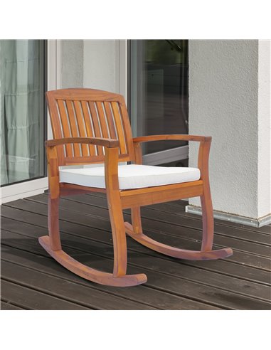 Outsunny Rocking Chair, Acacia Wood, Indoor/Outdoor Use with Cushion, Traditional Design 84A-047