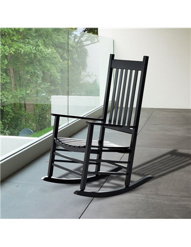 Outsunny Wooden Rocking Chair, Patio Rocker Armchair for Balcony, Deck, Outdoor Porch Garden Seat, Black 84A-041BK