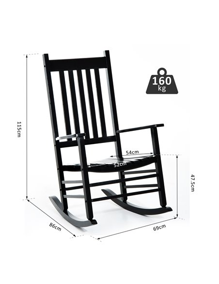 Outsunny Wooden Rocking Chair, Patio Rocker Armchair for Balcony, Deck, Outdoor Porch Garden Seat, Black 84A-041BK - pic 62663 | FastDaddyshop