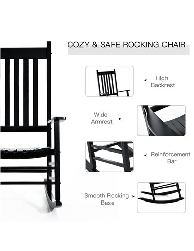 Outsunny Wooden Rocking Chair, Patio Rocker Armchair for Balcony, Deck, Outdoor Porch Garden Seat, Black 84A-041BK