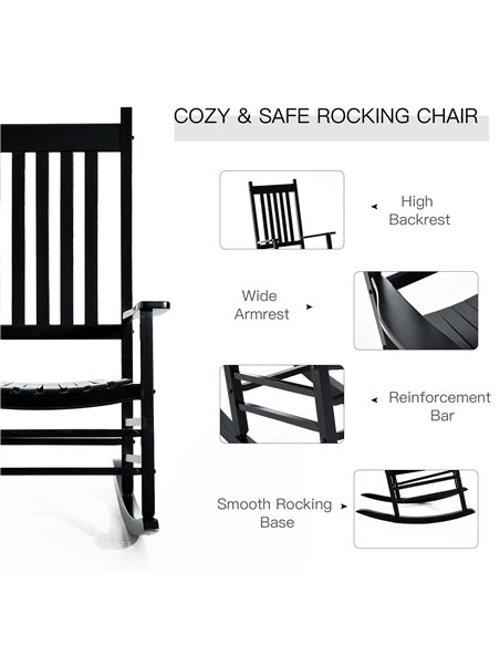 Outsunny Wooden Rocking Chair, Patio Rocker Armchair for Balcony, Deck, Outdoor Porch Garden Seat, Black 84A-041BK - pic 62664 | FastDaddyshop