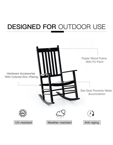 Outsunny Wooden Rocking Chair, Patio Rocker Armchair for Balcony, Deck, Outdoor Porch Garden Seat, Black 84A-041BK