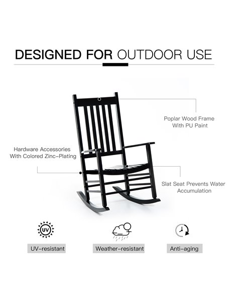 Outsunny Wooden Rocking Chair, Patio Rocker Armchair for Balcony, Deck, Outdoor Porch Garden Seat, Black 84A-041BK - pic 62665 | FastDaddyshop