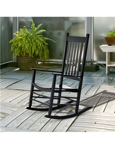 Outsunny Wooden Rocking Chair, Patio Rocker Armchair for Balcony, Deck, Outdoor Porch Garden Seat, Black 84A-041BK