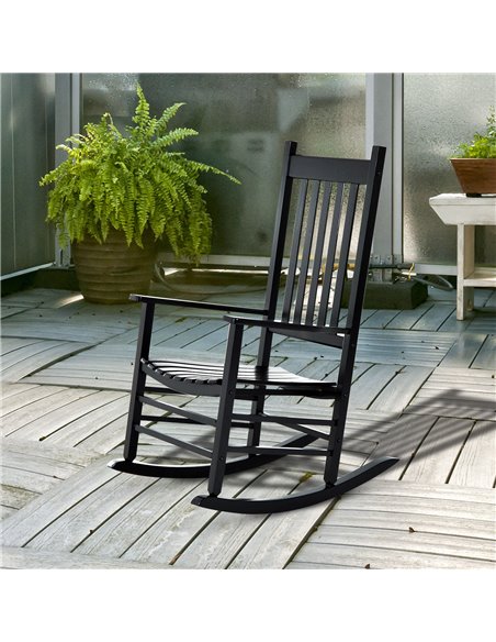 Outsunny Wooden Rocking Chair, Patio Rocker Armchair for Balcony, Deck, Outdoor Porch Garden Seat, Black 84A-041BK - pic 62669 | FastDaddyshop