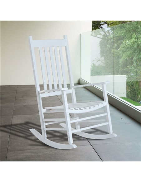 Outsunny Outdoor Porch Rocking Chair Armchair Wooden Patio Rocker Balcony Deck Garden Seat White 84A-041WT - pic 62671 | FastDaddyshop