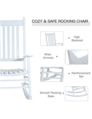 Outsunny Outdoor Porch Rocking Chair Armchair Wooden Patio Rocker Balcony Deck Garden Seat White 84A-041WT