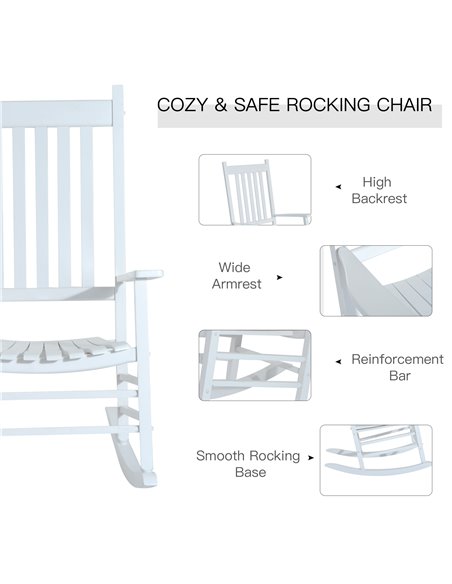 Outsunny Outdoor Porch Rocking Chair Armchair Wooden Patio Rocker Balcony Deck Garden Seat White 84A-041WT - pic 62673 | FastDaddyshop