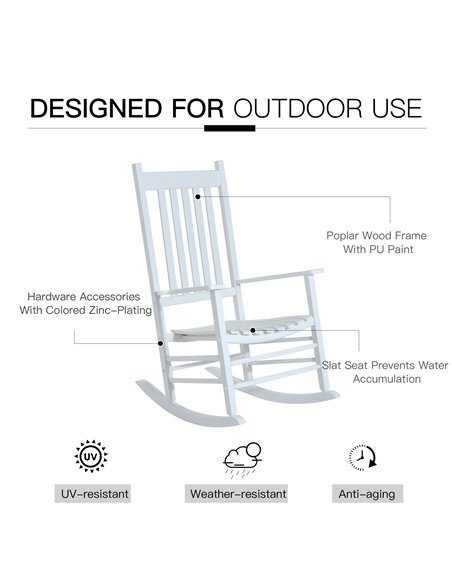 Outsunny Outdoor Porch Rocking Chair Armchair Wooden Patio Rocker Balcony Deck Garden Seat White 84A-041WT - pic 62674 | FastDaddyshop