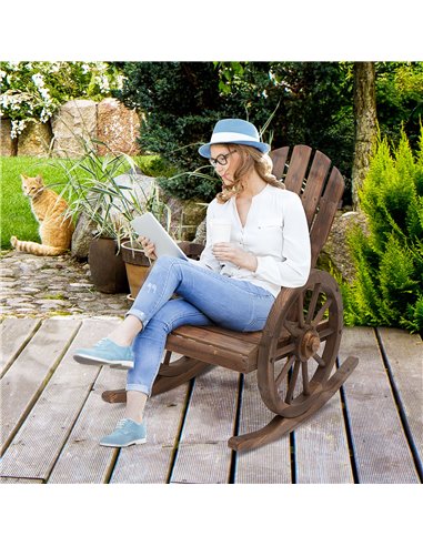 Outsunny Wooden Adirondack  Rocking Chair Reclining Armchair Outdoor Garden Furniture Patio Porch Rocker - Carbonized Wood Colou