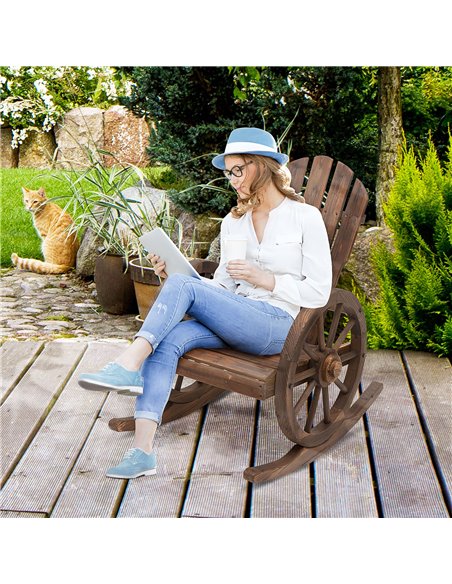 Outsunny Wooden Adirondack  Rocking Chair Reclining Armchair Outdoor Garden Furniture Patio Porch Rocker - Carbonized Wood Colou - pic 62689 | FastDaddyshop