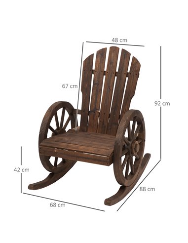 Outsunny Wooden Adirondack  Rocking Chair Reclining Armchair Outdoor Garden Furniture Patio Porch Rocker - Carbonized Wood Colou