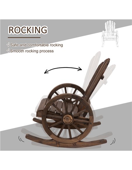 Outsunny Wooden Adirondack  Rocking Chair Reclining Armchair Outdoor Garden Furniture Patio Porch Rocker - Carbonized Wood Colou - pic 62691 | FastDaddyshop