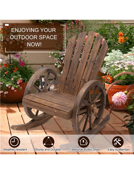 Outsunny Wooden Adirondack  Rocking Chair Reclining Armchair Outdoor Garden Furniture Patio Porch Rocker - Carbonized Wood Colou - pic 62692 | FastDaddyshop