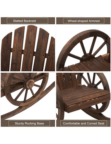 Outsunny Wooden Adirondack  Rocking Chair Reclining Armchair Outdoor Garden Furniture Patio Porch Rocker - Carbonized Wood Colou