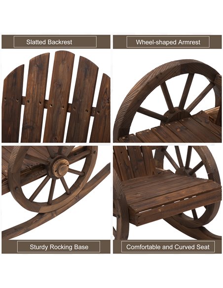 Outsunny Wooden Adirondack  Rocking Chair Reclining Armchair Outdoor Garden Furniture Patio Porch Rocker - Carbonized Wood Colou - pic 62694 | FastDaddyshop