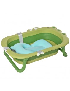 Homcom 0+ Ergonomic Foldable Baby Bath Tub Non-Slip Portable with Baby Cushion Green