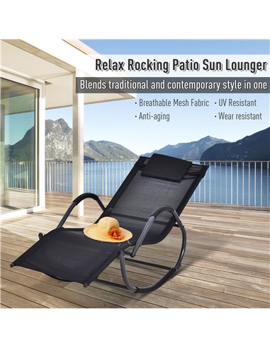 Outsunny Garden Rocking Chair Patio Texteline Rocking Lounge Chair Zero Gravity Rocker Outdoor Patio Garden Recliner Seat w/ Pad