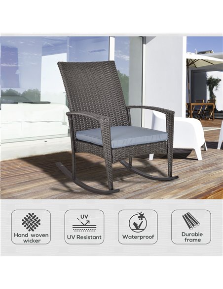 Outsunny PE Rattan Outdoor Garden Rocking Chair w/ Cushion Grey 841-146 - pic 62709 | FastDaddyshop