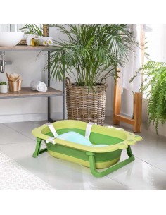 Homcom 0+ Ergonomic Foldable Baby Bath Tub Non-Slip Portable with Baby Cushion Green 2