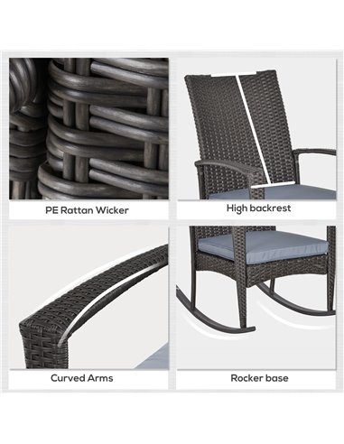 Outsunny PE Rattan Outdoor Garden Rocking Chair w/ Cushion Grey 841-146