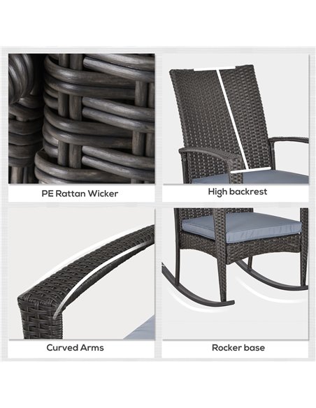 Outsunny PE Rattan Outdoor Garden Rocking Chair w/ Cushion Grey 841-146 - pic 62711 | FastDaddyshop