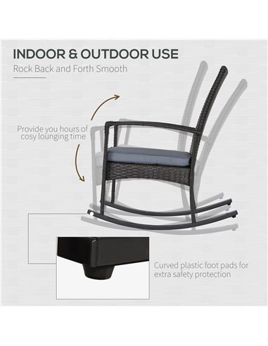 Outsunny PE Rattan Outdoor Garden Rocking Chair w/ Cushion Grey 841-146