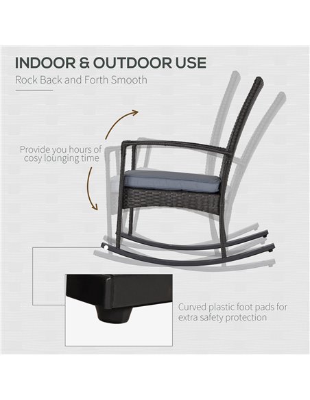 Outsunny PE Rattan Outdoor Garden Rocking Chair w/ Cushion Grey 841-146 - pic 62712 | FastDaddyshop