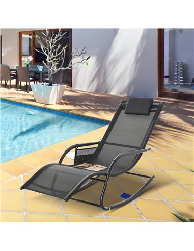 Outsunny Breathable Mesh Rocking Chair Patio Rocker Lounge for Indoor & Outdoor Recliner Seat w/ Removable Headrest for Garden a
