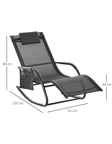 Outsunny Breathable Mesh Rocking Chair Patio Rocker Lounge for Indoor & Outdoor Recliner Seat w/ Removable Headrest for Garden a