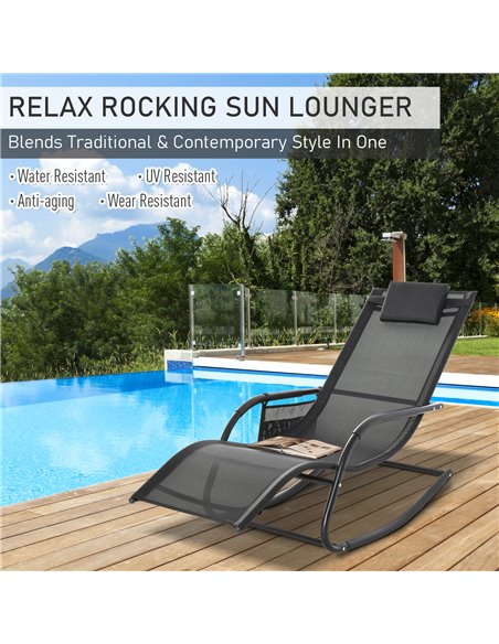 Outsunny Breathable Mesh Rocking Chair Patio Rocker Lounge for Indoor & Outdoor Recliner Seat w/ Removable Headrest for Garden a - pic 62729 | FastDaddyshop