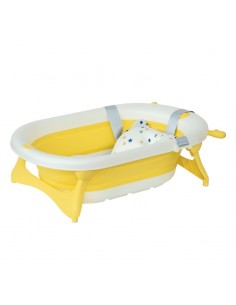 Homcom 0+ Ergonomic Foldable Baby Bath Tub Non-Slip Portable with Baby Cushion Yellow