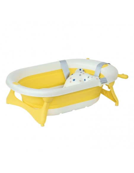 Homcom 0+ Ergonomic Foldable Baby Bath Tub Non-Slip Portable with Baby Cushion Yellow - pic 6273 | FastDaddyshop