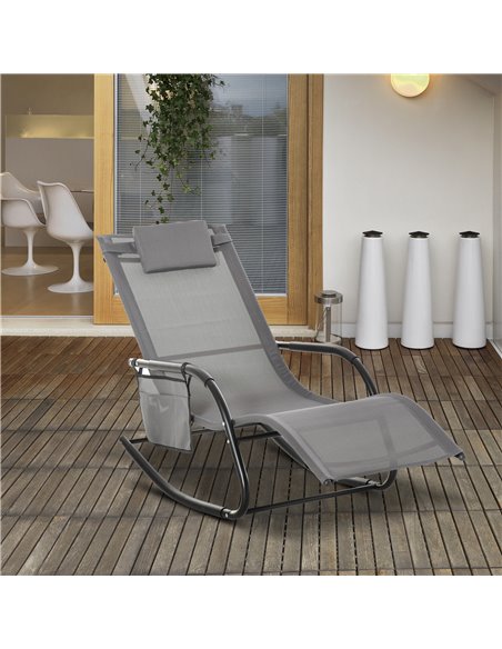 Outsunny Breathable Mesh Rocking Chair Patio Rocker Lounge for Indoor & Outdoor Recliner Seat w/ Removable Headrest for Garden a - pic 62734 | FastDaddyshop