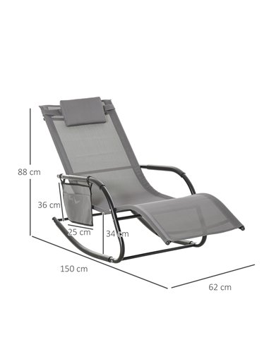 Outsunny Breathable Mesh Rocking Chair Patio Rocker Lounge for Indoor & Outdoor Recliner Seat w/ Removable Headrest for Garden a