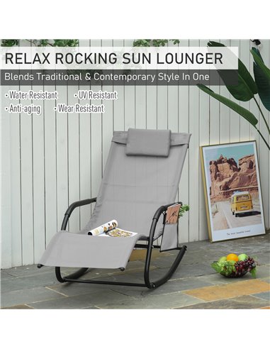 Outsunny Breathable Mesh Rocking Chair Patio Rocker Lounge for Indoor & Outdoor Recliner Seat w/ Removable Headrest for Garden a