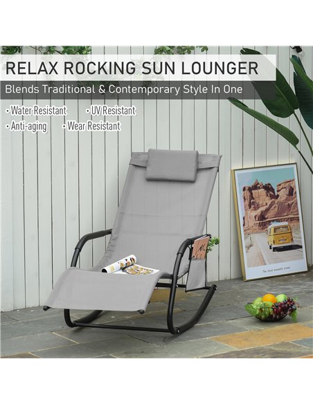 Outsunny Breathable Mesh Rocking Chair Patio Rocker Lounge for Indoor & Outdoor Recliner Seat w/ Removable Headrest for Garden a - pic 62736 | FastDaddyshop