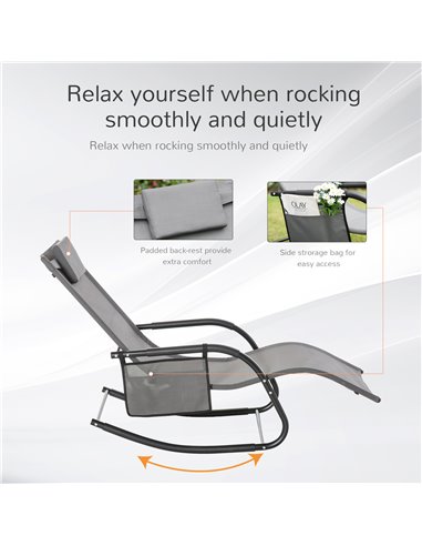 Outsunny Breathable Mesh Rocking Chair Patio Rocker Lounge for Indoor & Outdoor Recliner Seat w/ Removable Headrest for Garden a