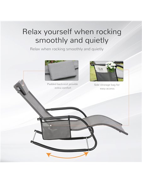 Outsunny Breathable Mesh Rocking Chair Patio Rocker Lounge for Indoor & Outdoor Recliner Seat w/ Removable Headrest for Garden a - pic 62739 | FastDaddyshop