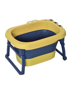 Homcom 0+ Baby Bath Tub, Collapsible, Non-Slip, Portable, Stool Seat, Crocodile Shape, Yellow
